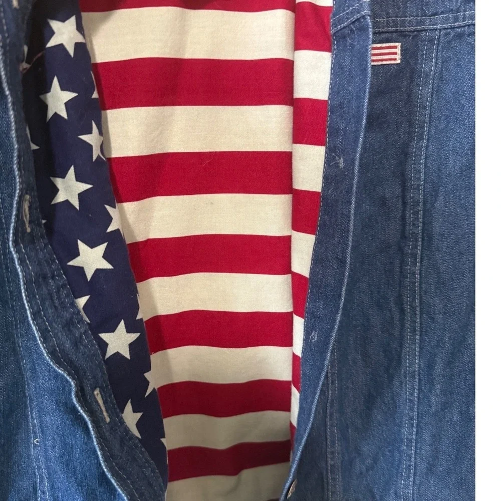 Coldwater Creek Womens Denim Jacket Americana Flag Lining Blue Medium‎ A02833
